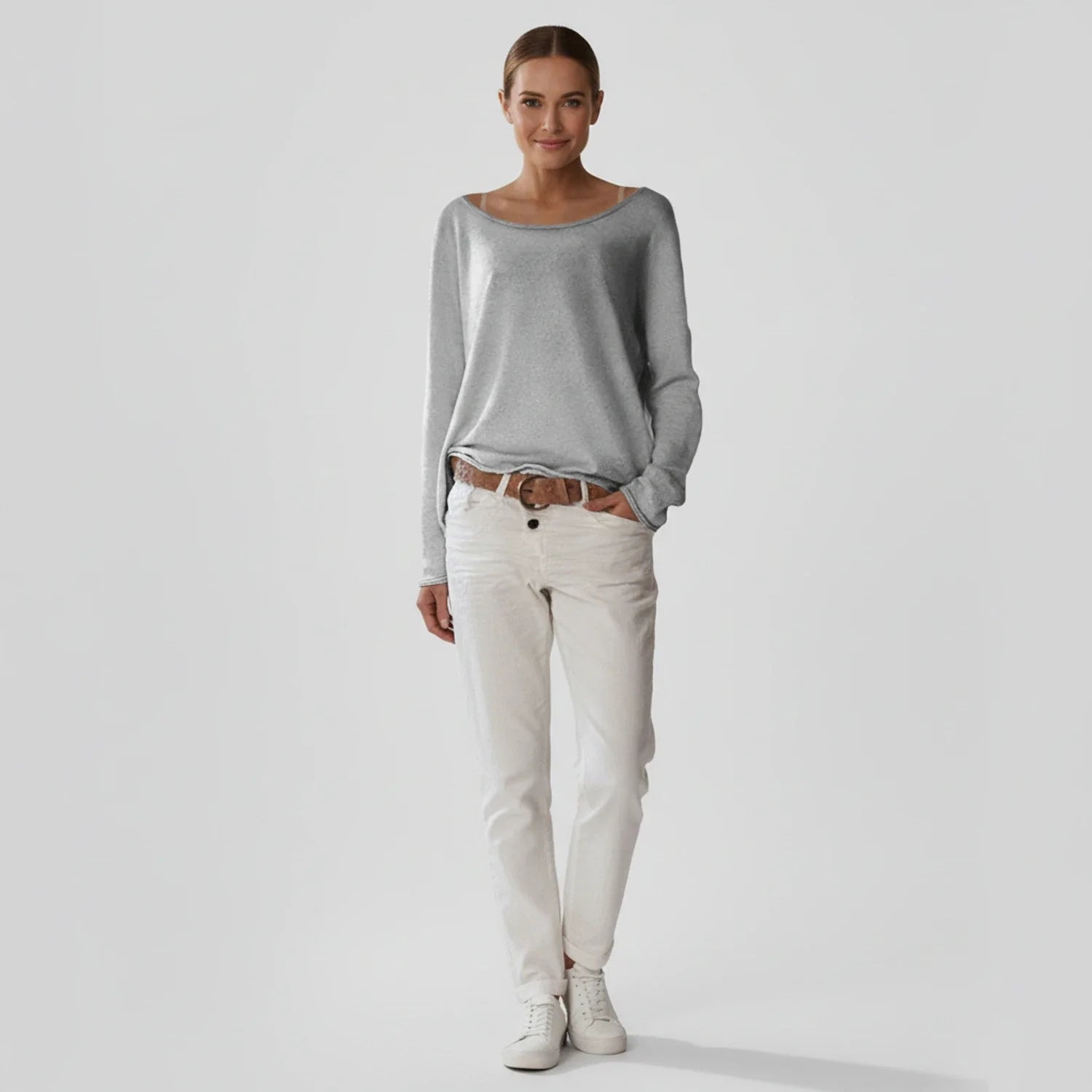 Ladies' Full Sleeve Pullover Sweater in Beige - image 6