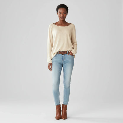 Ladies' Full Sleeve Pullover Sweater in Beige - back view