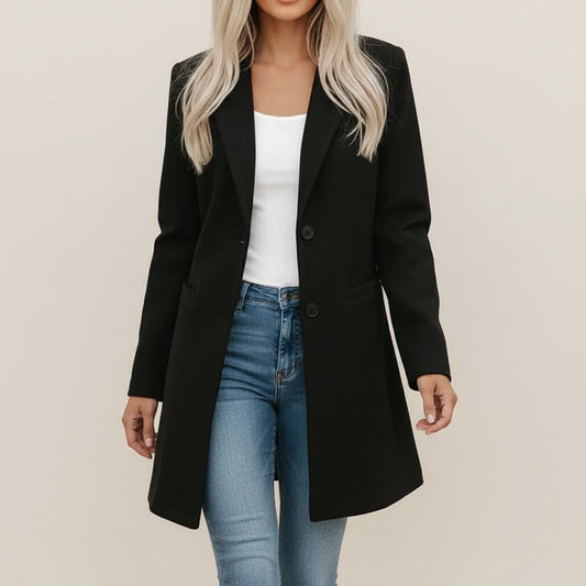 Extended Length Blazer in Black - front view