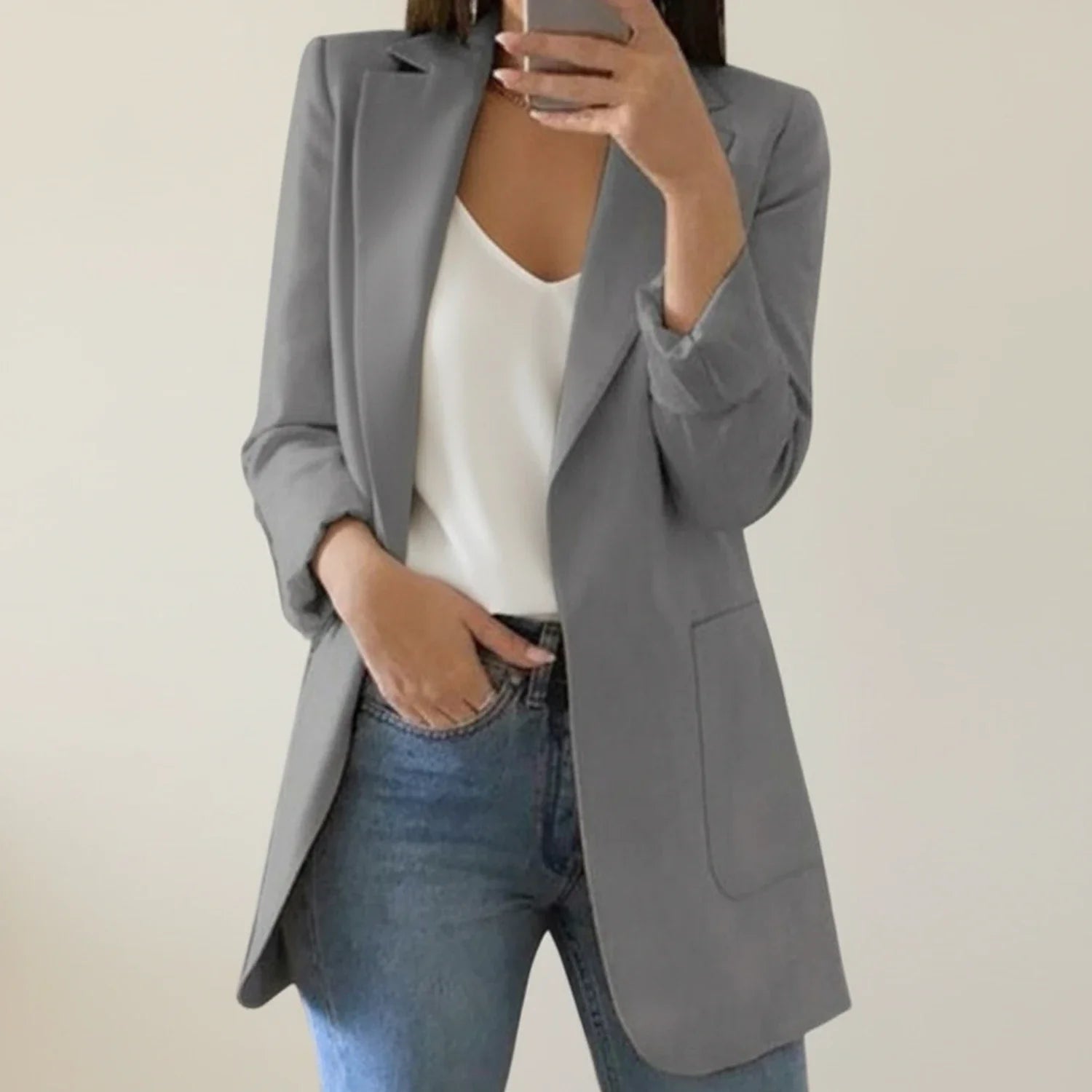 Luvrefashion | Open Front Blazer Jacket for in Black - side view