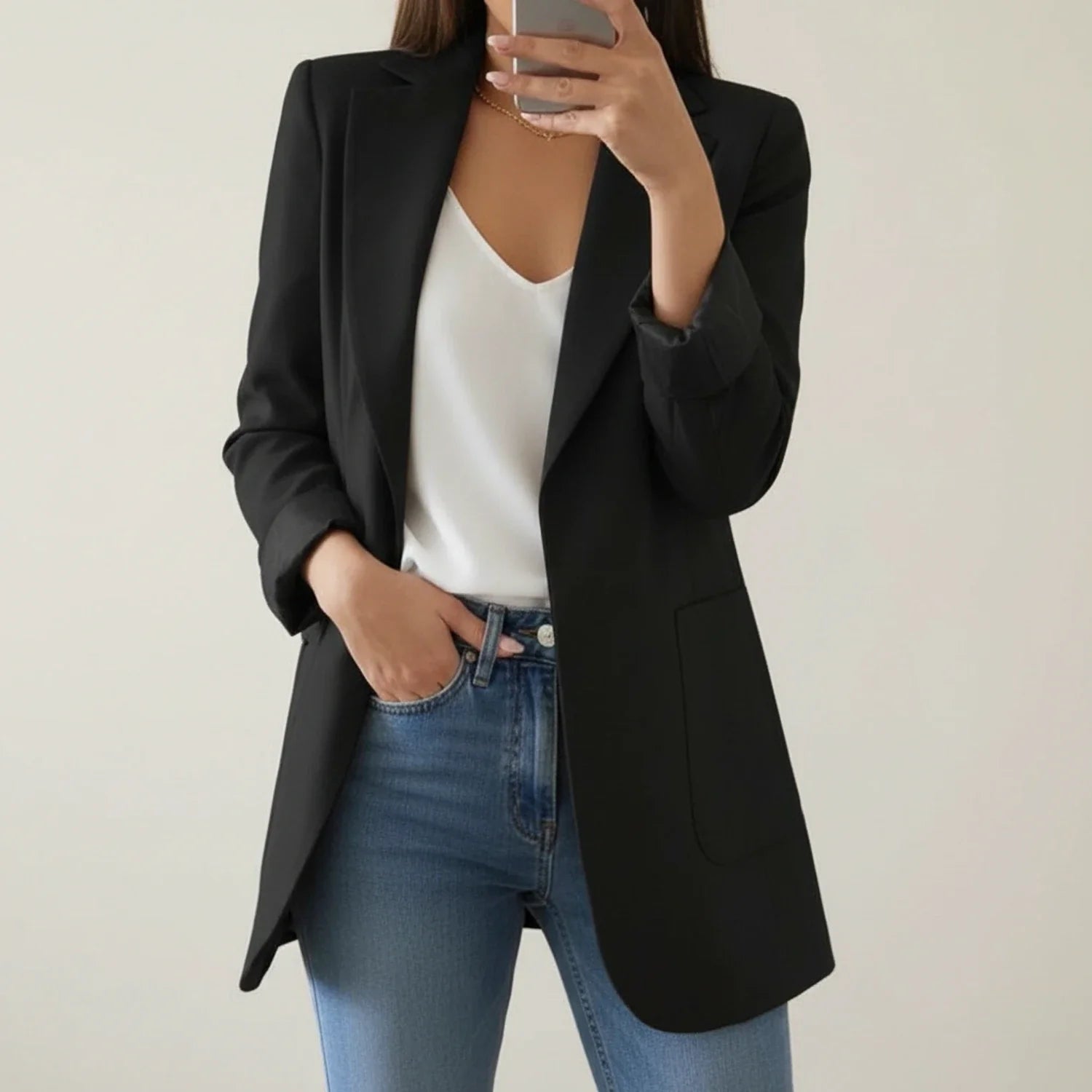 Open Front Blazer Jacket for in Black - front view