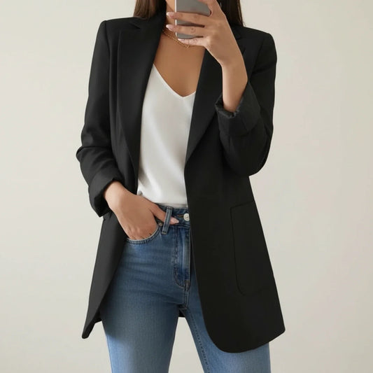 Open Front Blazer Jacket for in Black - front view