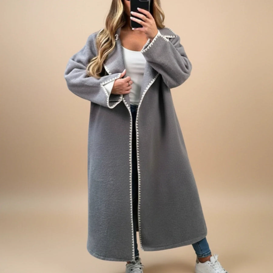 Luvrefashion | Extended Length Duster Coat in Apricot - detail view
