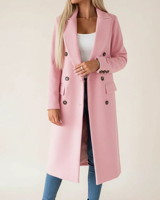 Classic Long Trench Coat in Pink - front view