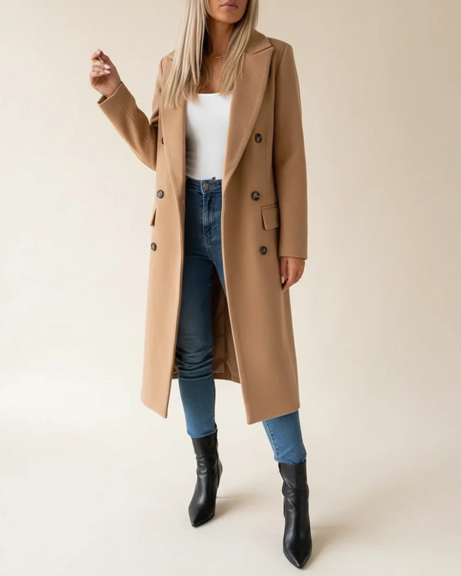 Luvrefashion | Classic Long Trench Coat in Pink - back view