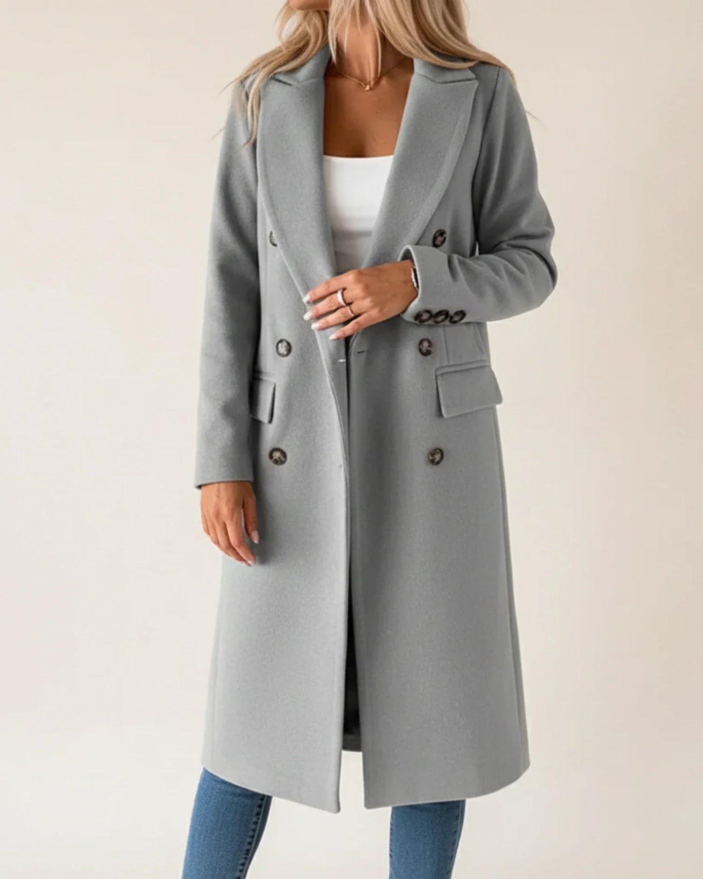 Classic Long Trench Coat in Pink - side view