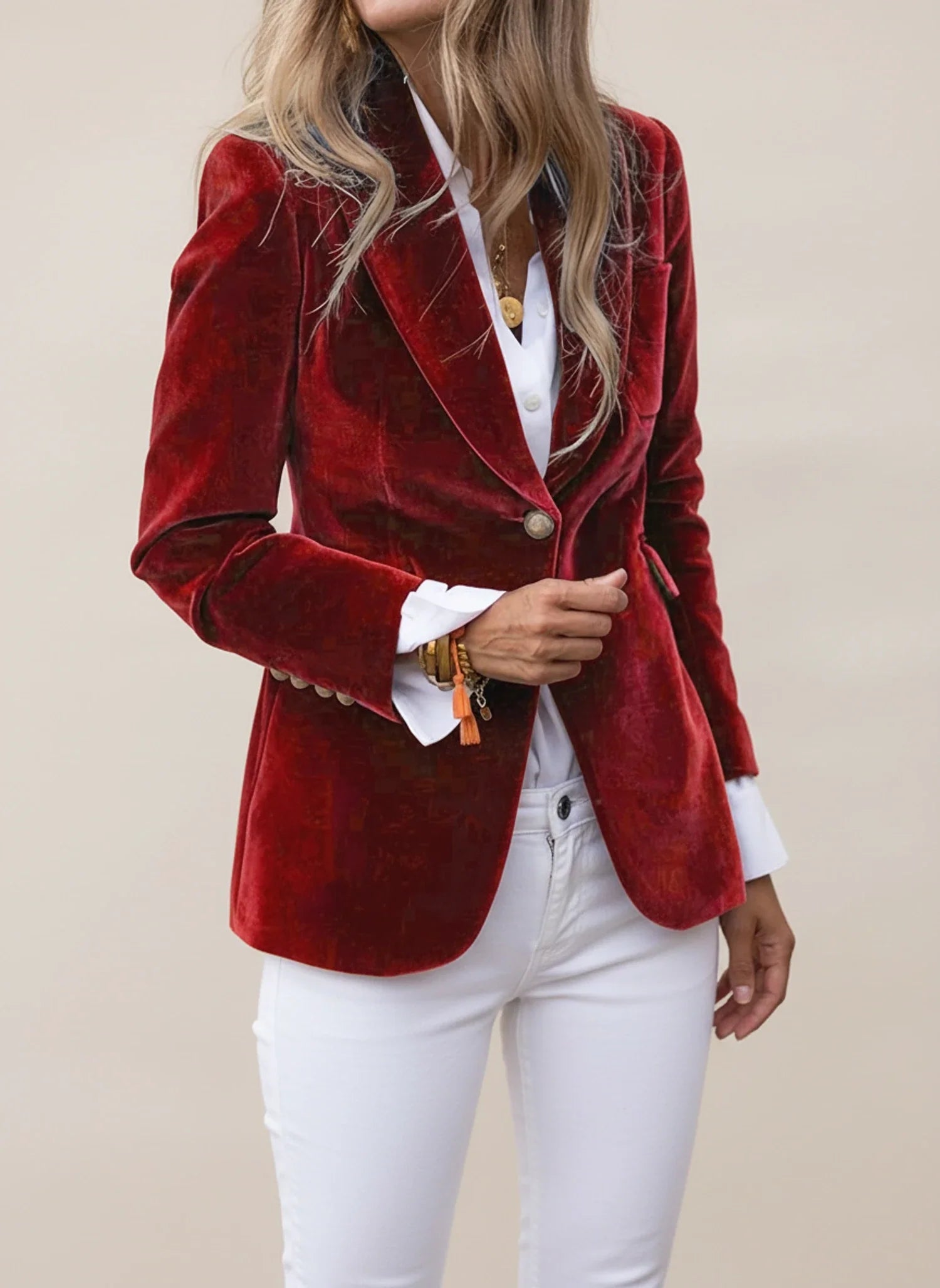Casual Blazer with Notched Lapel in Dark Red - front view