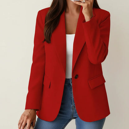 Ladies' Single Button Blazer in Red - front view