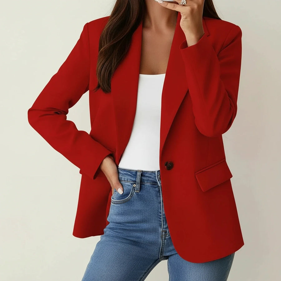 Luvrefashion | Ladies' Single Button Blazer in Red - side view