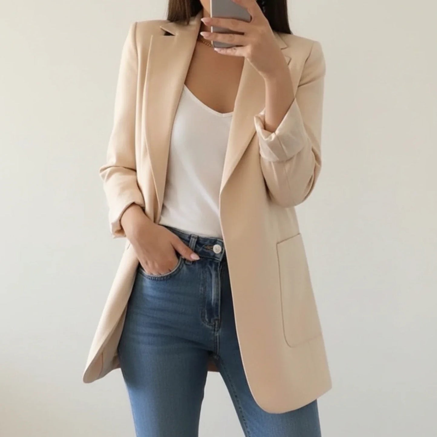 Open Front Blazer Jacket for in Black - styled look