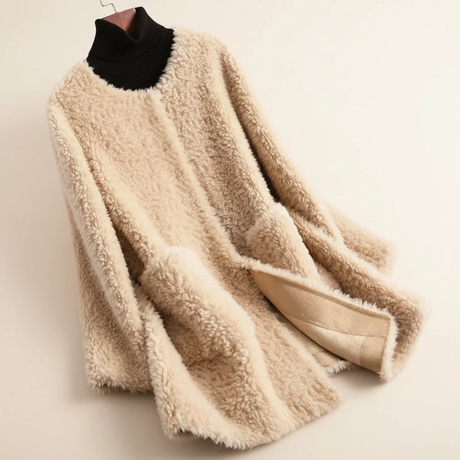 Luvrefashion | Plush Open Front Teddy Winter Jacket in Gray - styled look