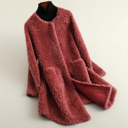 Plush Open Front Teddy Winter Jacket in Gray - detail view