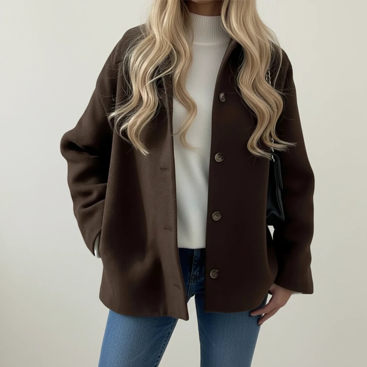 Collared Shirt Jacket in Brown - front view
