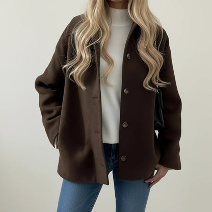 Collared Shirt Jacket in Brown - front view