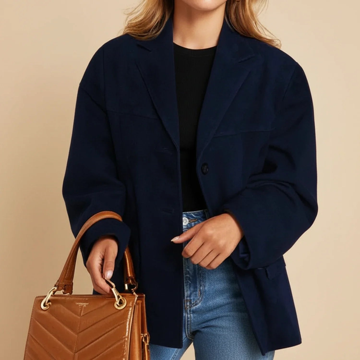 Luvrefashion | Loose Fit Blazer in Beige - side view