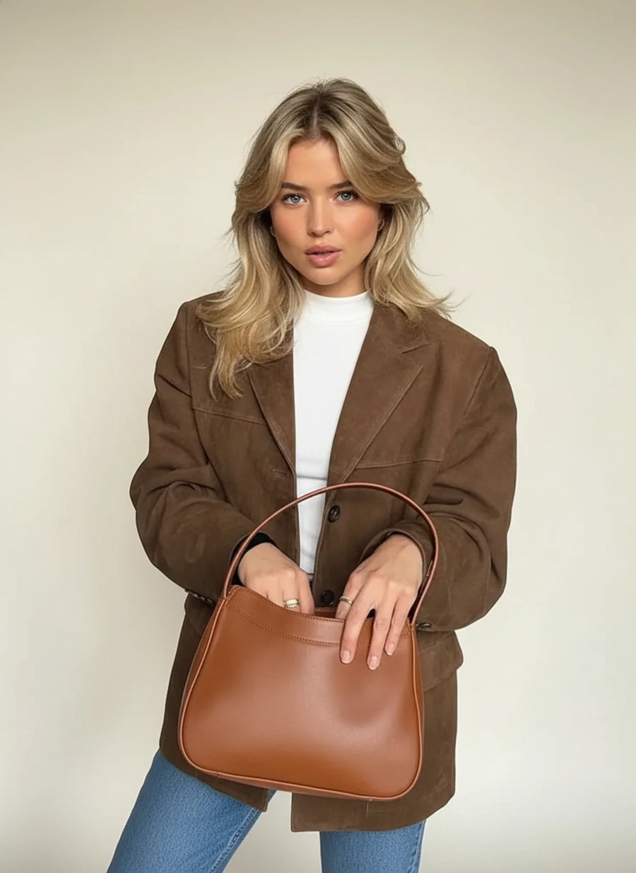 Luvrefashion | Loose Fit Blazer Jacket in Brown - side view