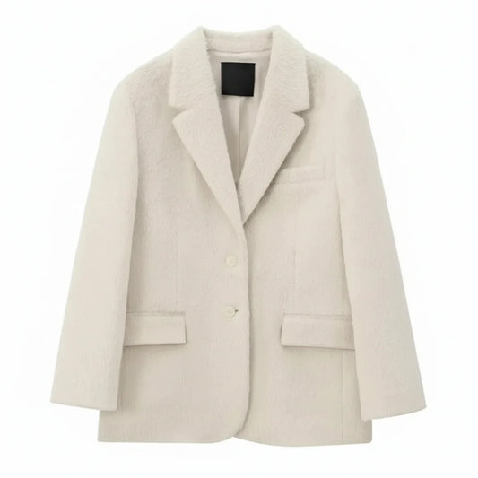 Cozy Oversized Teddy Blazer in Beige - front view