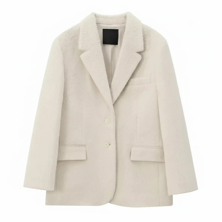 Luvrefashion | Cozy Oversized Teddy Blazer in Beige - front view