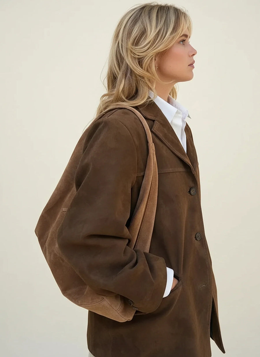 Luvrefashion | Loose Fit Blazer Jacket in Brown - back view