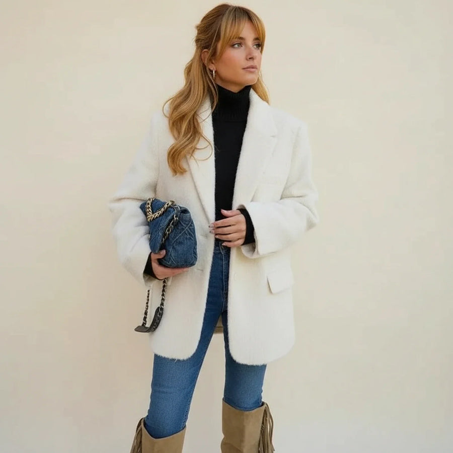 Luvrefashion | Cozy Oversized Teddy Blazer in Beige - side view