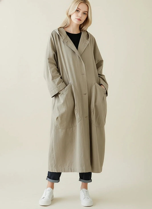 Waterproof Hooded Trench Coat for in Beige - front view
