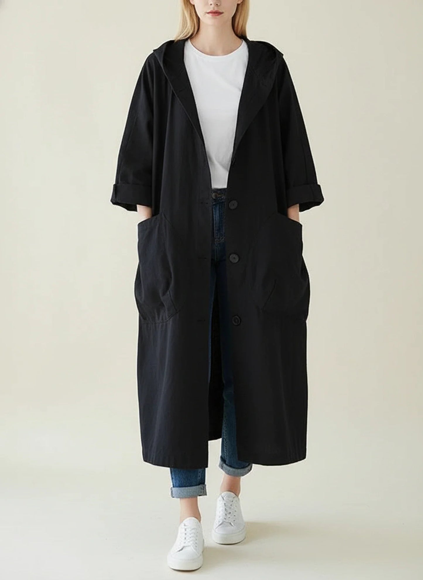 Waterproof Hooded Trench Coat for in Beige - back view