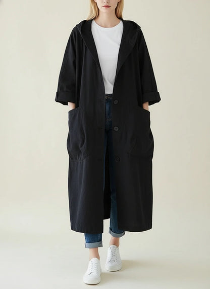 Waterproof Hooded Trench Coat for in Beige - back view