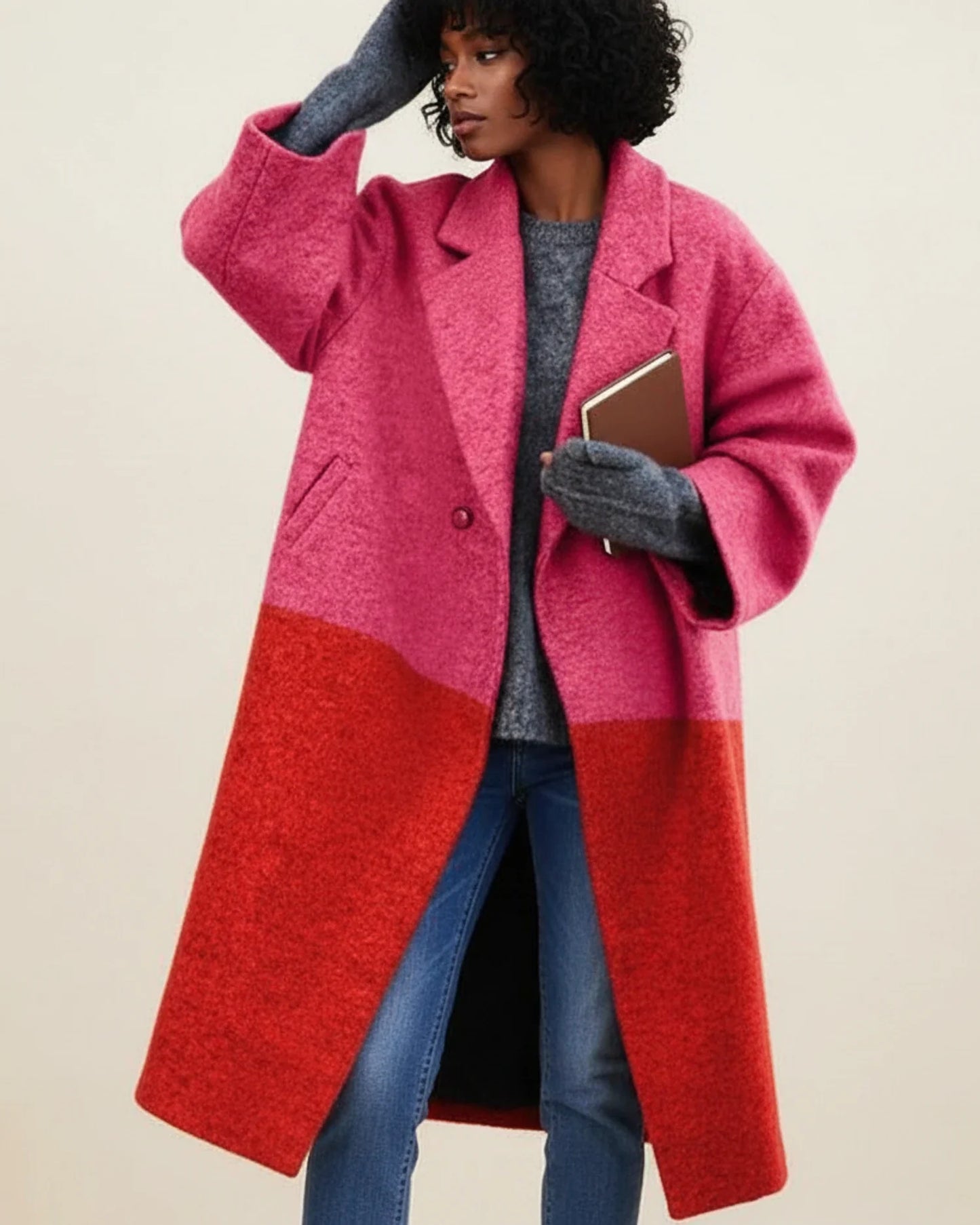 Vibrant Long Winter Coat in Multicolor - side view