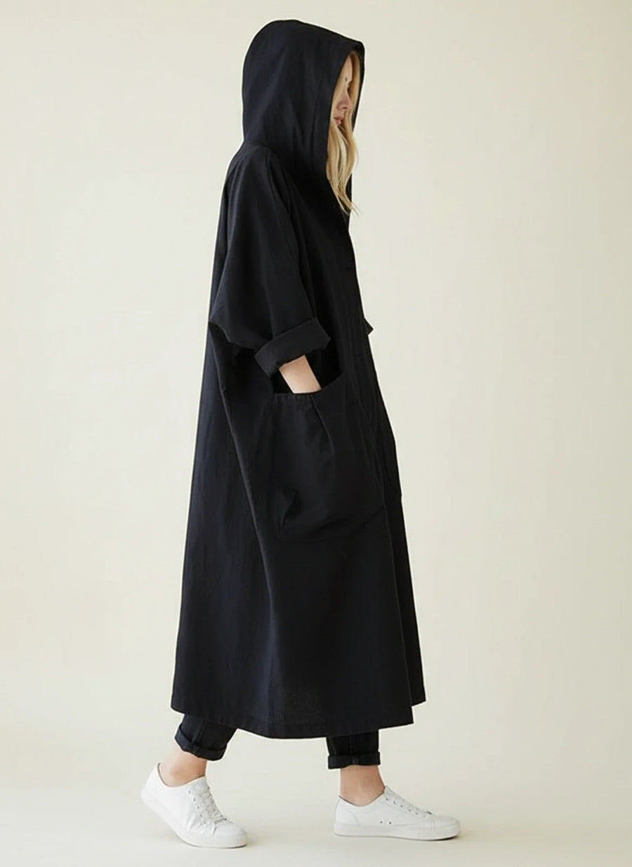 Luvrefashion | Waterproof Hooded Trench Coat for in Beige - detail view