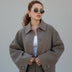 Ladies' Cropped Double-Breasted Pea Coat - Taupe
