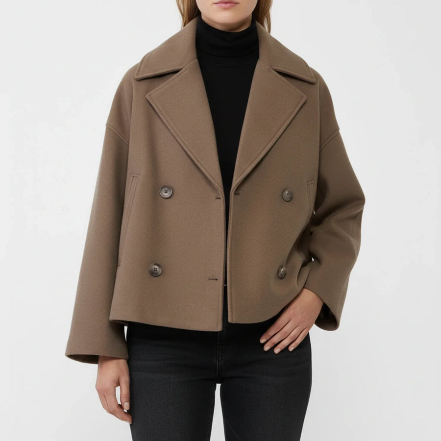 Luvrefashion | Trench Inspired Cropped Peacoat in Beige - image 14