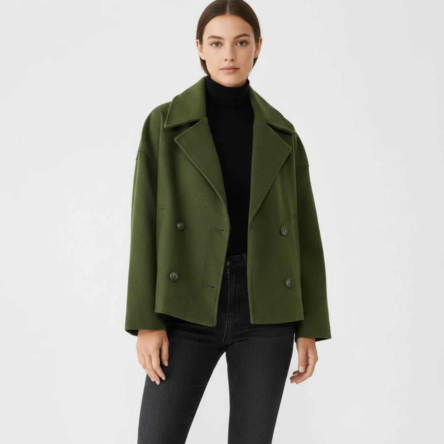 Luvrefashion | Trench Inspired Cropped Peacoat in Beige - image 9