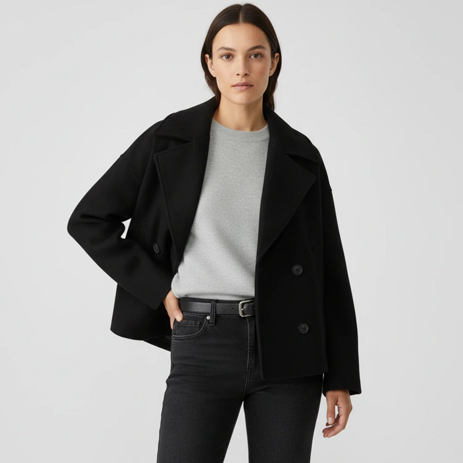 Luvrefashion | Trench Inspired Cropped Peacoat in Beige - image 7
