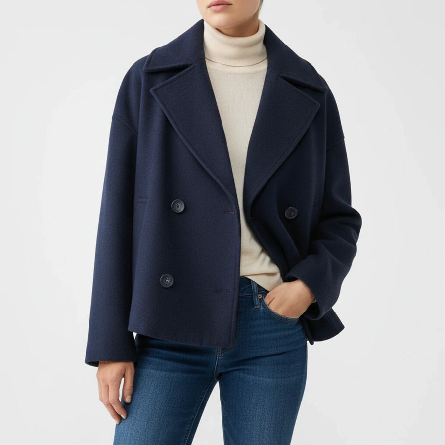 Luvrefashion | Trench Inspired Cropped Peacoat in Beige - image 12