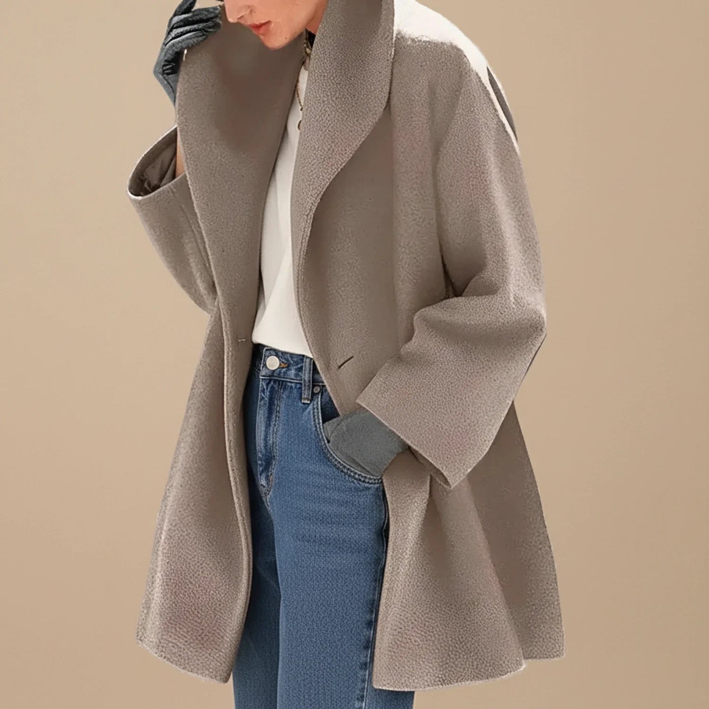 Mid Length Winter Coat for in Brown - front view