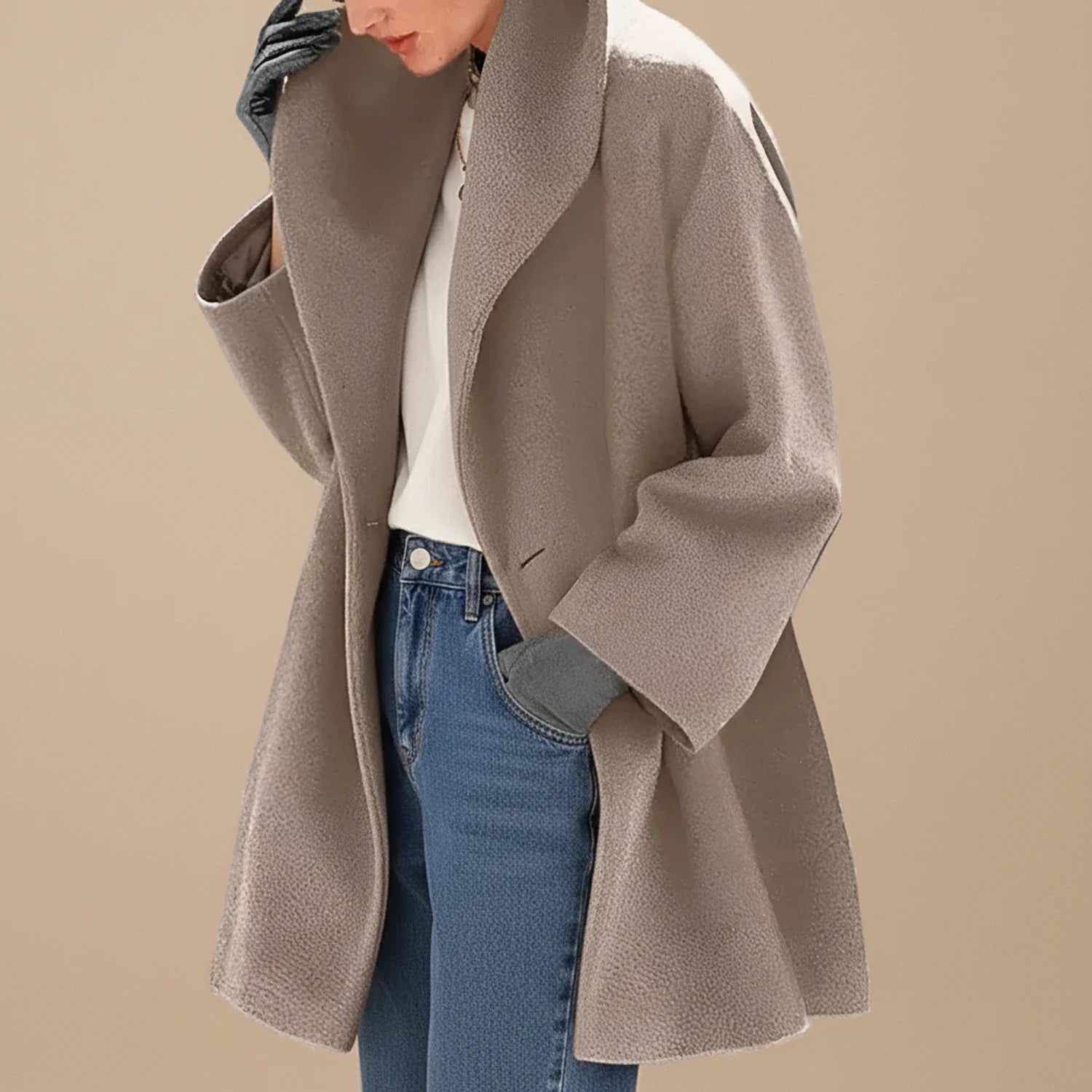 Mid Length Winter Coat for in Brown - front view