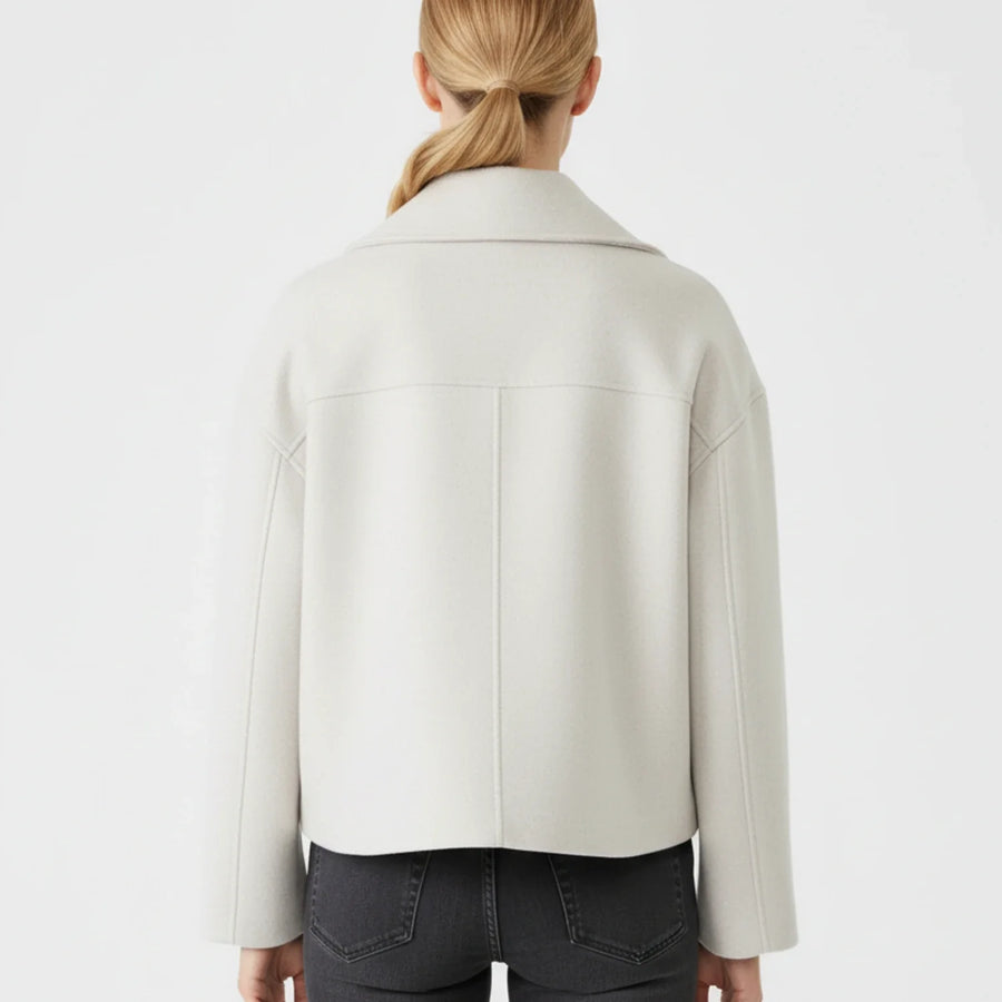 Luvrefashion | Trench Inspired Cropped Peacoat in Beige - detail view