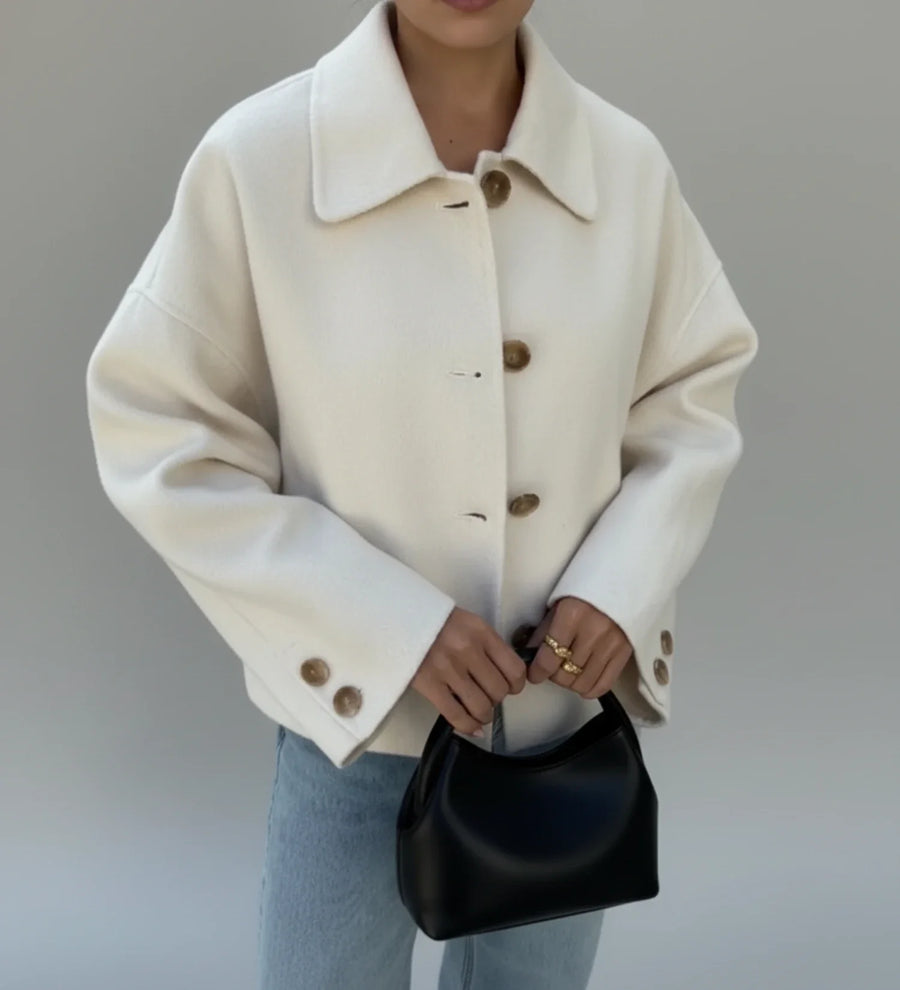 Luvrefashion | Ladies' Cropped Double Breasted Pea Coat in Taupe - image 7