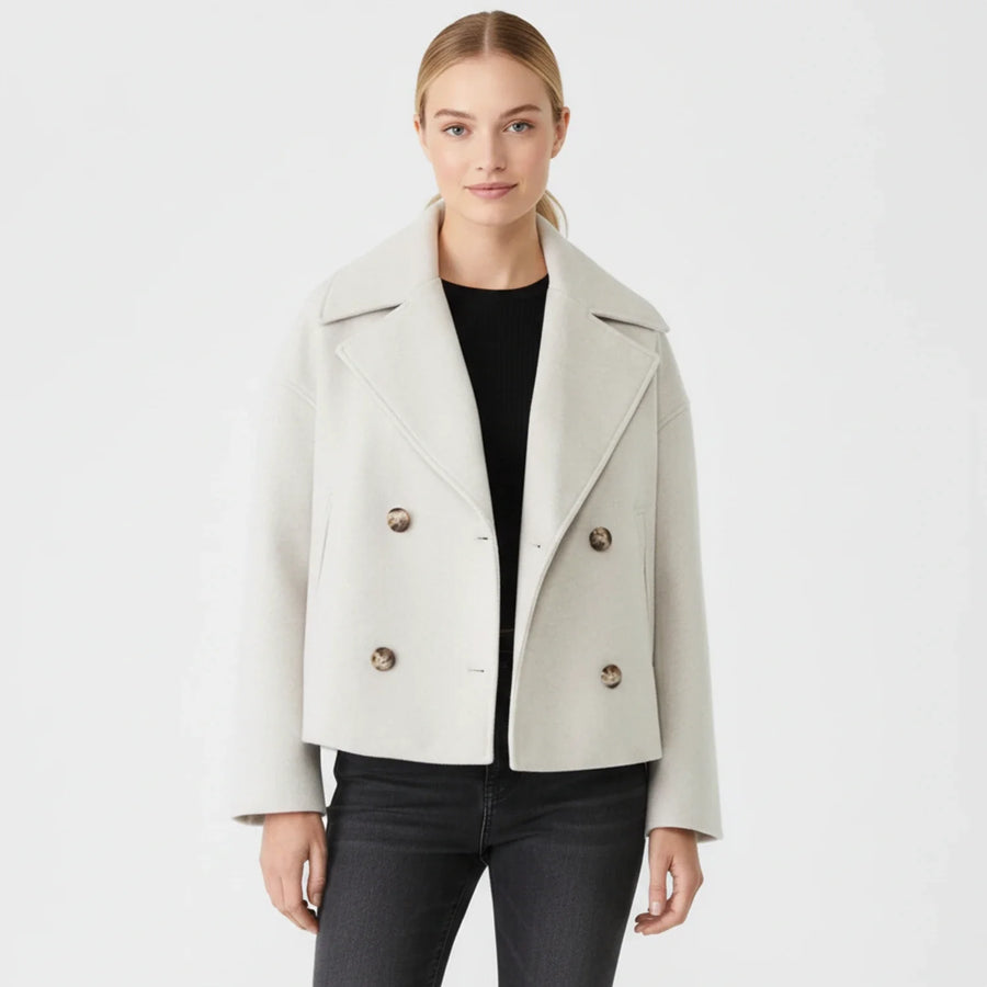 Luvrefashion | Trench Inspired Cropped Peacoat in Beige - front view