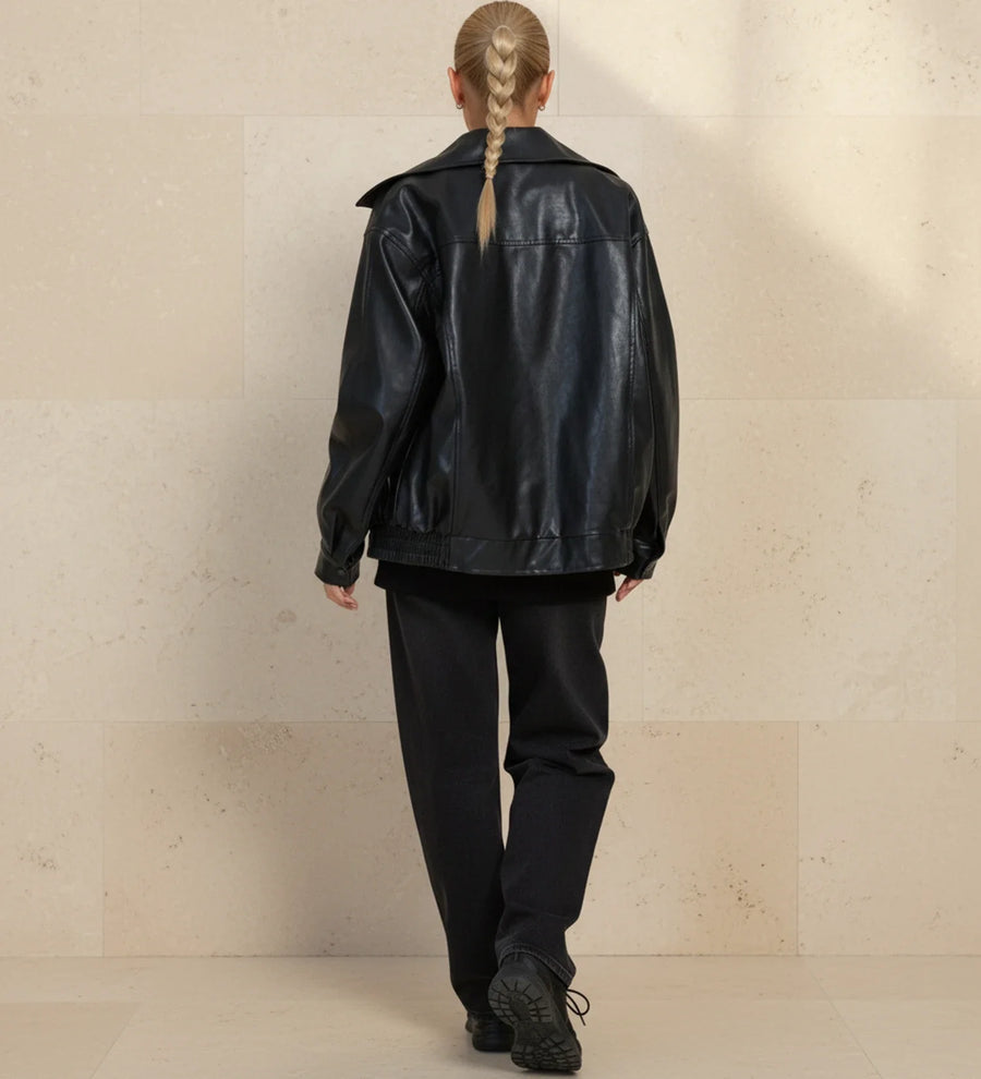 Luvrefashion | Zip Up Oversized Bomber Jacket in Brown - image 6
