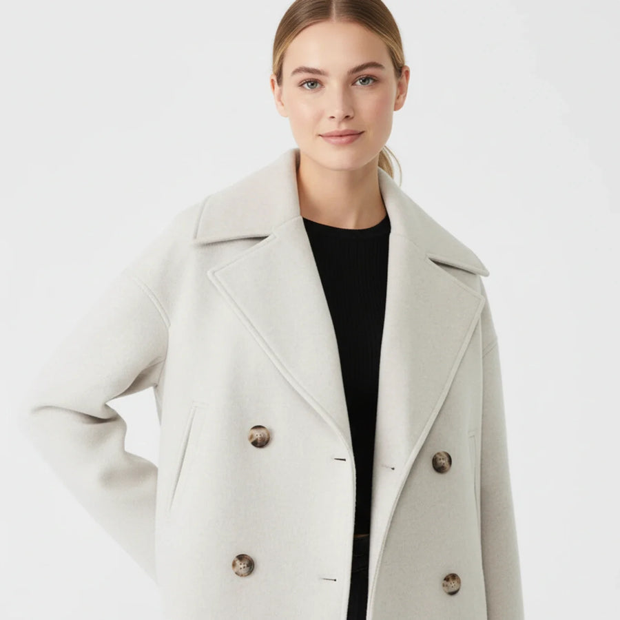 Luvrefashion | Trench Inspired Cropped Peacoat in Beige - side view