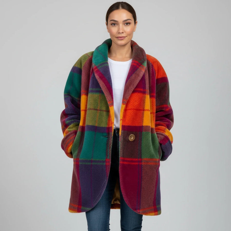 Luvrefashion | Large Checkered Coat in Multicolor - front view