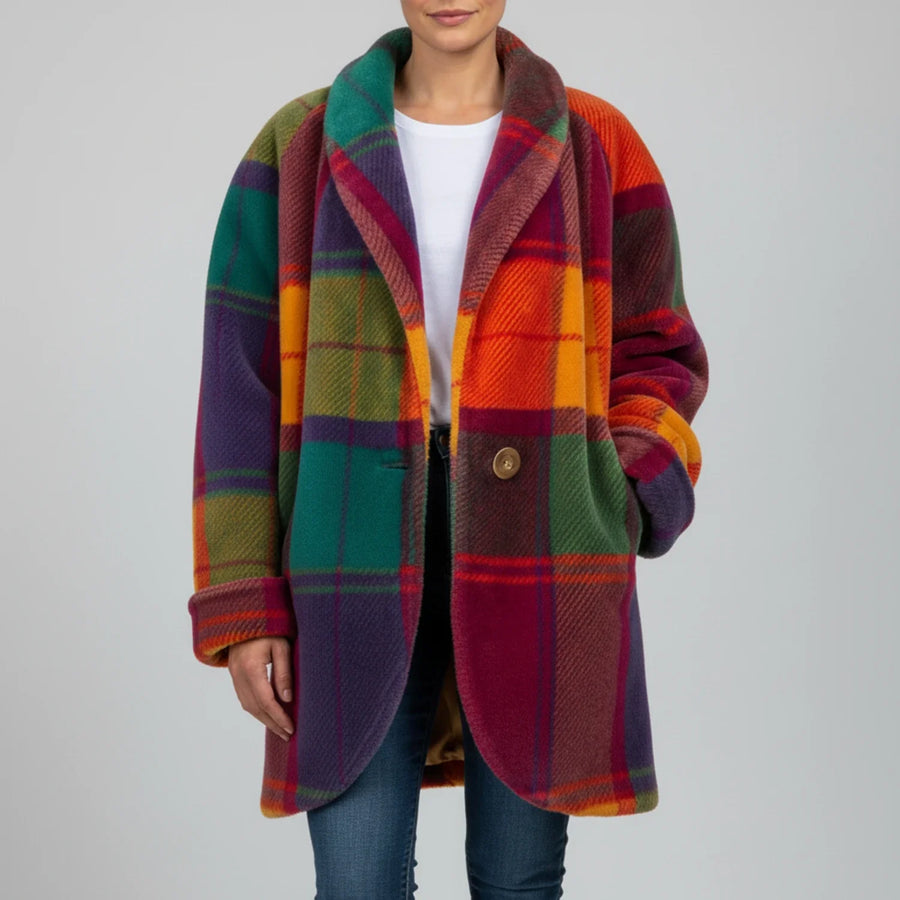 Luvrefashion | Large Checkered Coat in Multicolor - back view