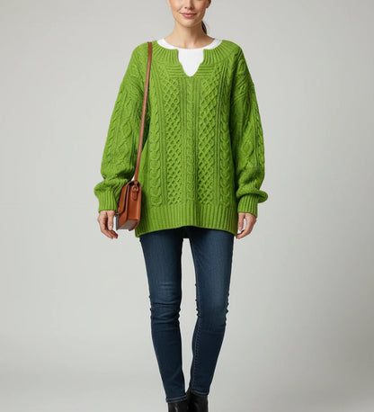 V Neck Cable Knit Sweater for Oversized Fit in White - image 11
