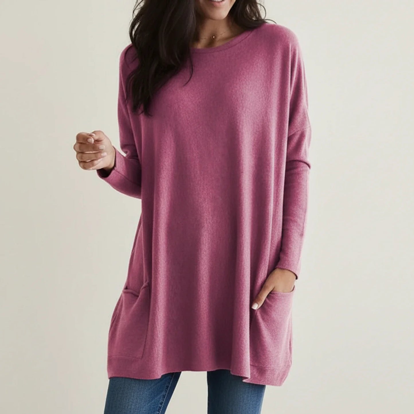 Cozy Oversized Pocket Sweater Dress in Pink - front view