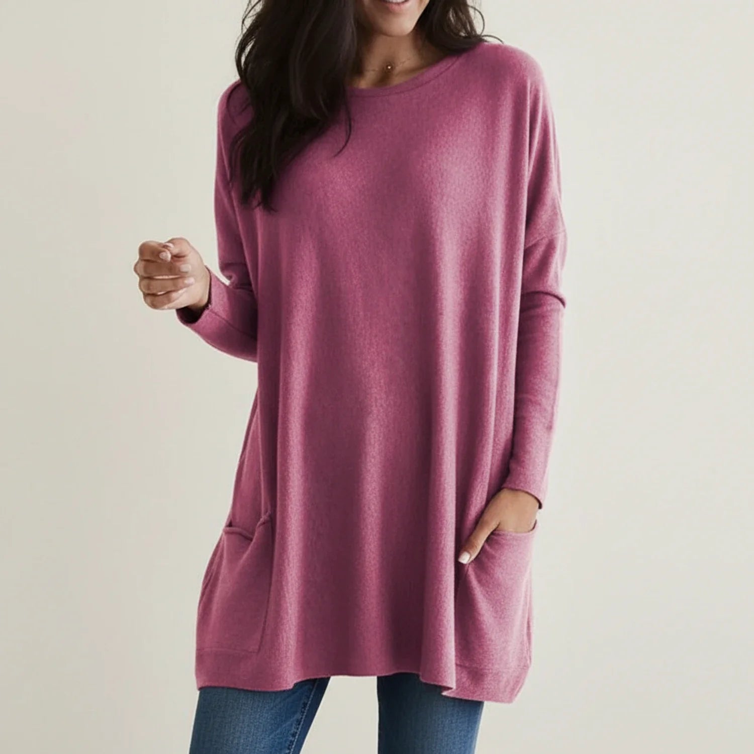 Cozy Oversized Pocket Sweater Dress in Pink - front view