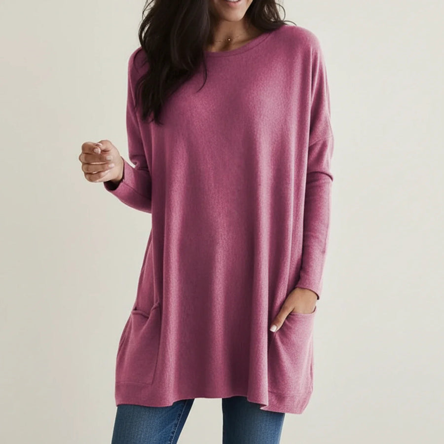Luvrefashion | Cozy Oversized Pocket Sweater Dress in Pink - front view