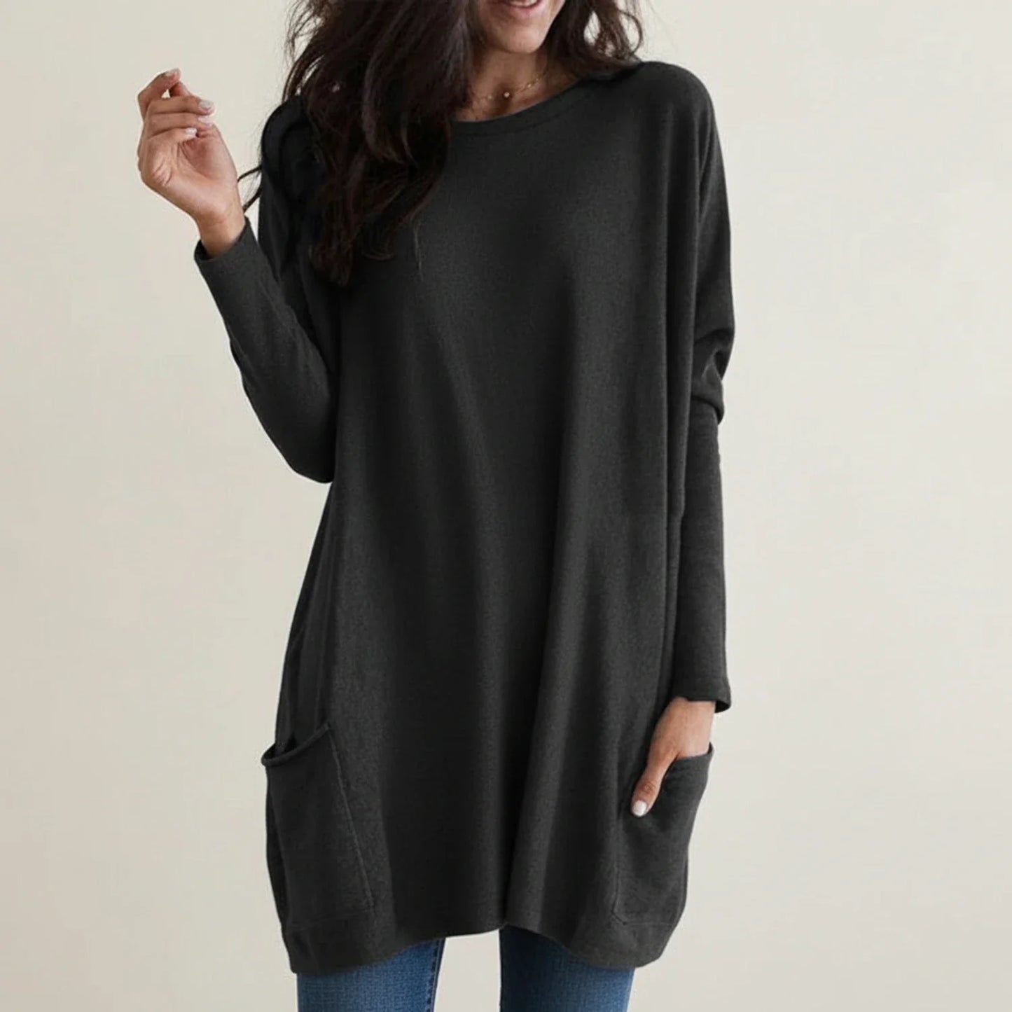 Cozy Oversized Pocket Sweater Dress in Pink - detail view