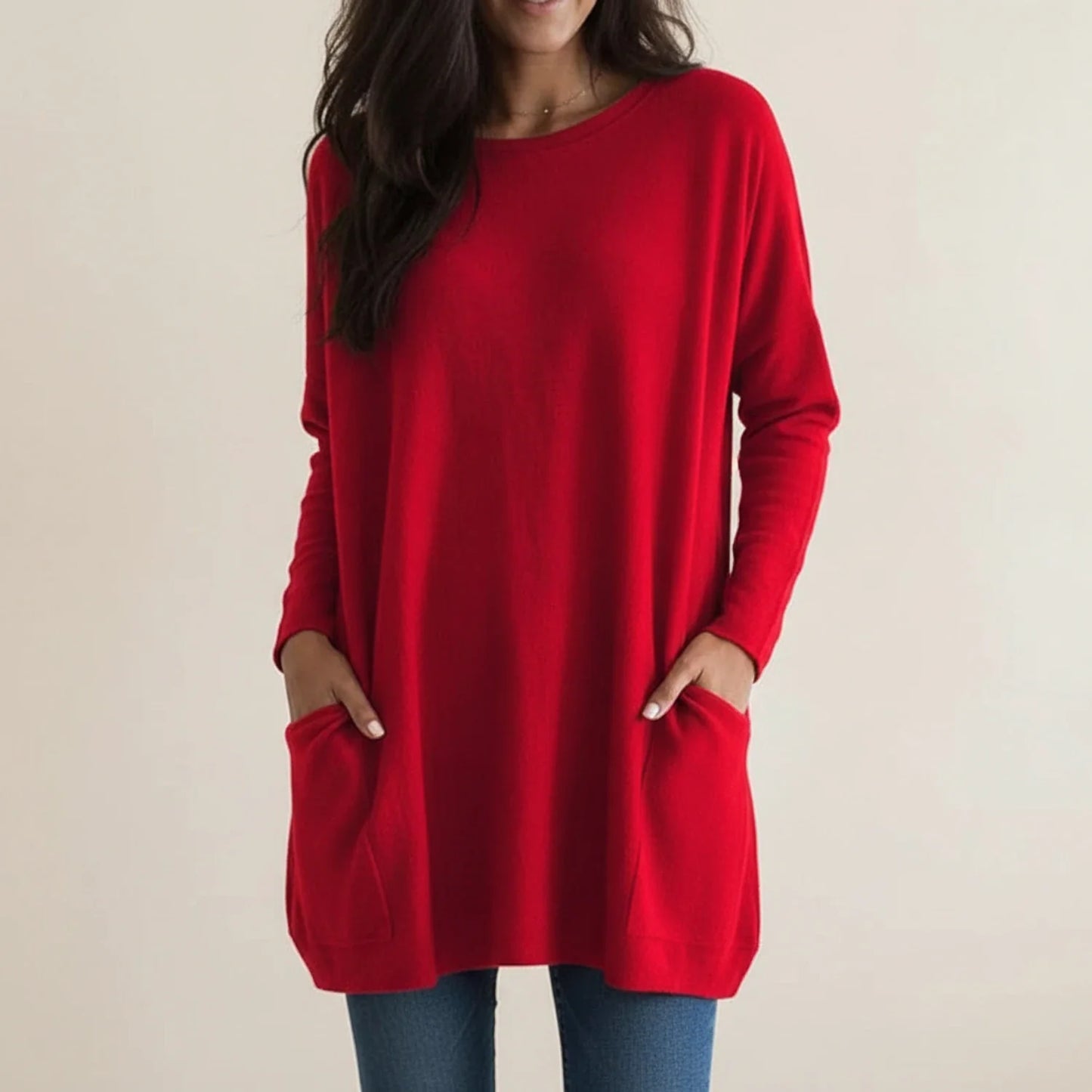 Cozy Oversized Pocket Sweater Dress in Pink - styled look