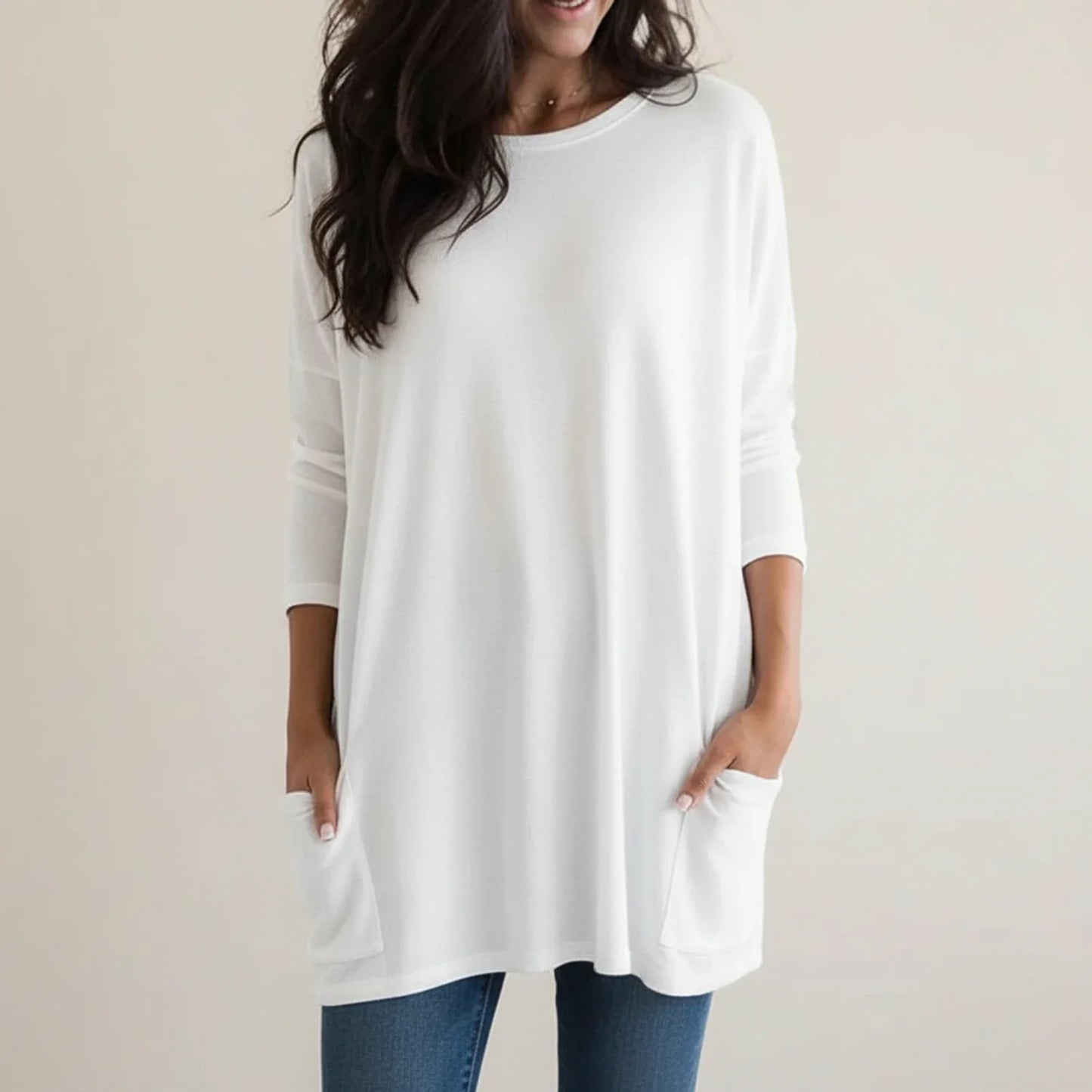 Cozy Oversized Pocket Sweater Dress in Pink - side view
